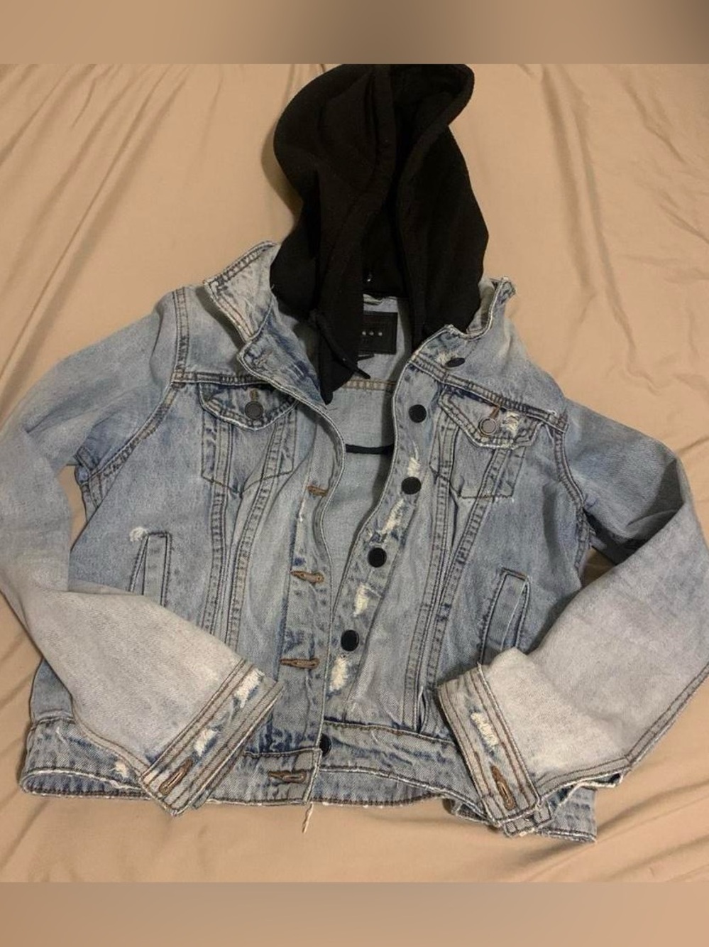 Blank NYC Light Blue Denim Jacket with Black Trim
